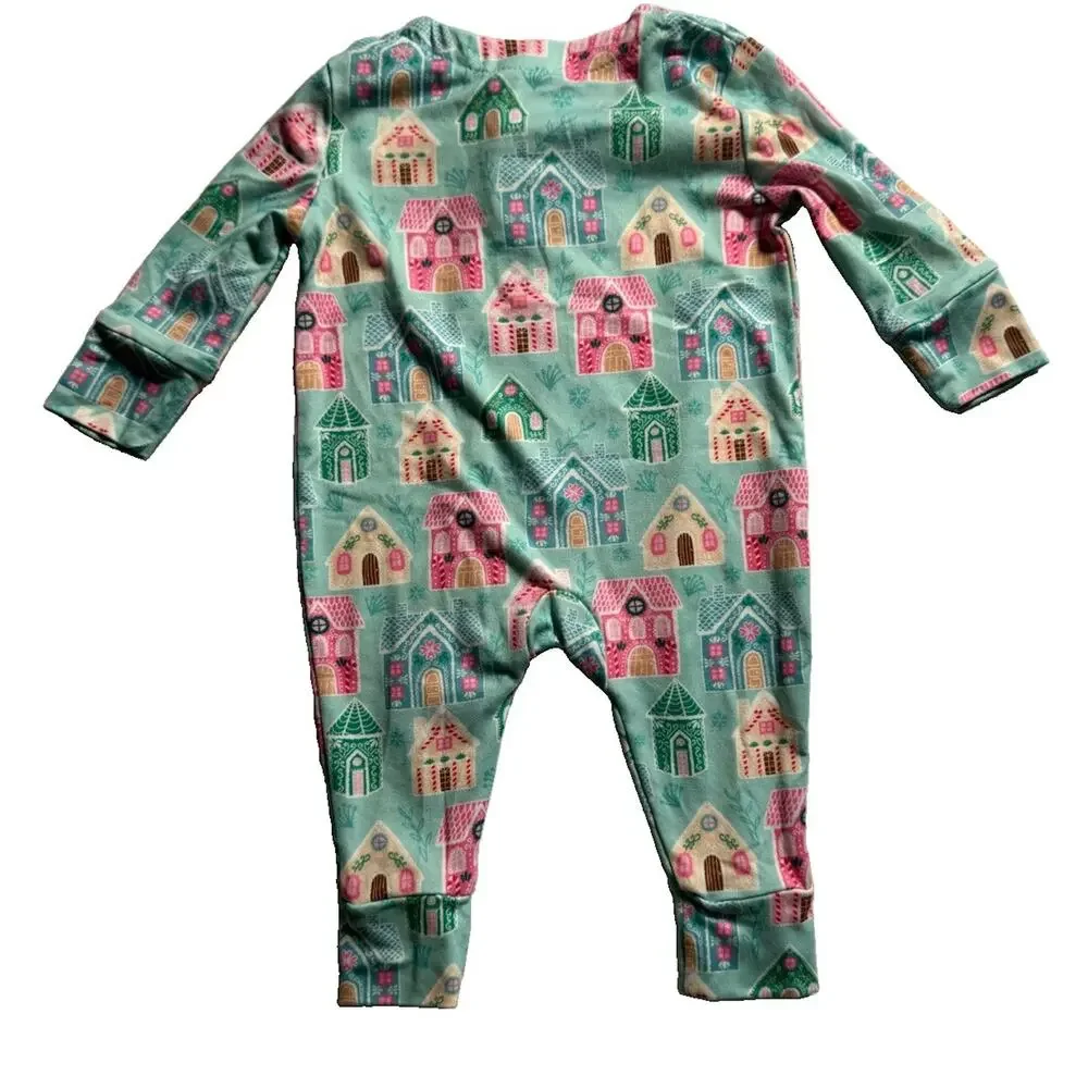 Mary Square Baby 0-3M Christmas Gingerbread House Zip Romper Pajamas